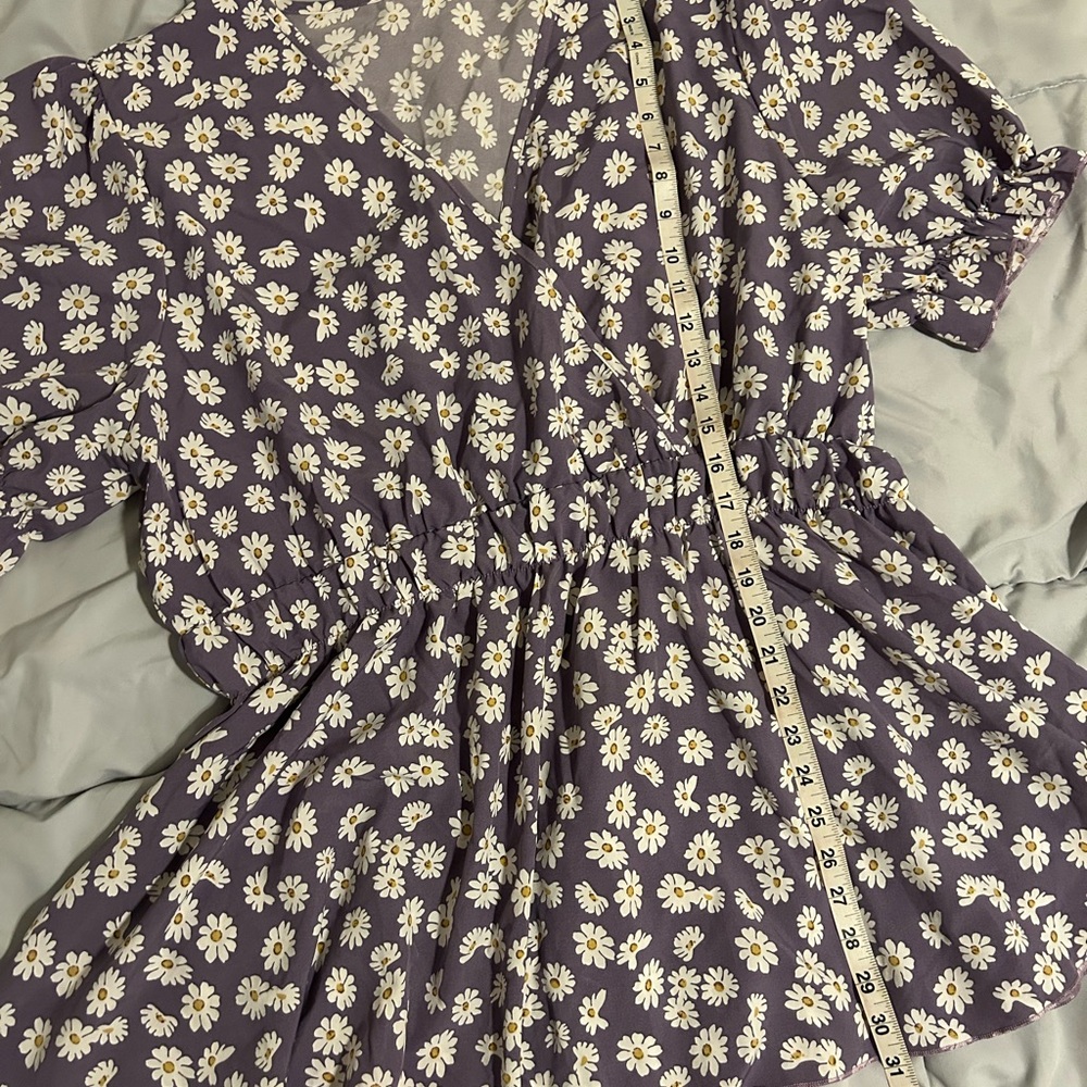 Purple & White Daisy Floral Babydoll Top Plus 4X GUC Short Sleeve Stretch - Picture 3 of 7